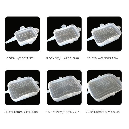 6pcs Rectangular Silicone Fresh-keeping Lid; Eco-friendly Reusable Food Covers For Bowls; Cups; Cans; Fit Different Sizes & Shapes Of Container;